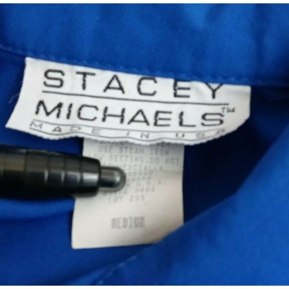 Stacy Michaels Blue Long Sleeve Blouse With Silver Embroidery On Collar Medium - Picture 5 of 5